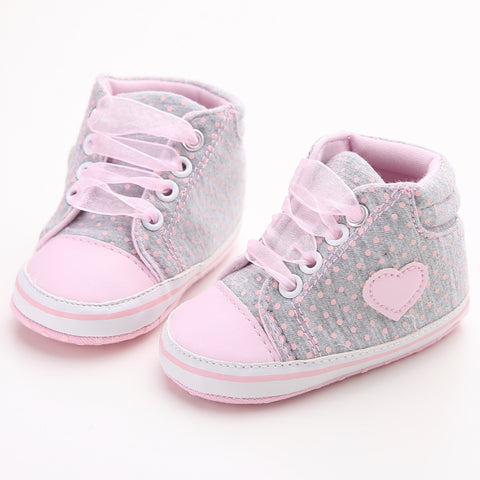 Pink Polka Dot Cotton Soft Sole Baby Shoes Lace-up Spring/Autumn First Walkers