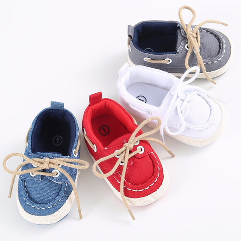 Infants Baby Boys Girls Soft Soled Crib Shoes Laces Up Canvas Sneaker First Walkers