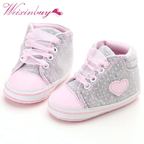 Polka Dots Heart Autumn Lace-Up First Walkers