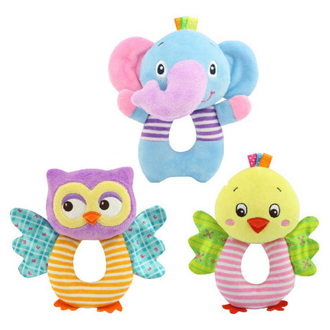 Cartoon Animal Owl-Elephant Baby Boy Girl Rattles Hand Bell Infant Toddler Plush Toys