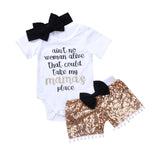 New Fashion Newborn Baby Girl Boy Clothes Set Sequins 3pcs Outfits Romper