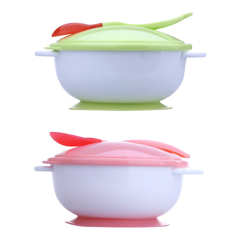Baby Feeding Bowl with Sucker and Temperature Sensing Spoon Suction Cup